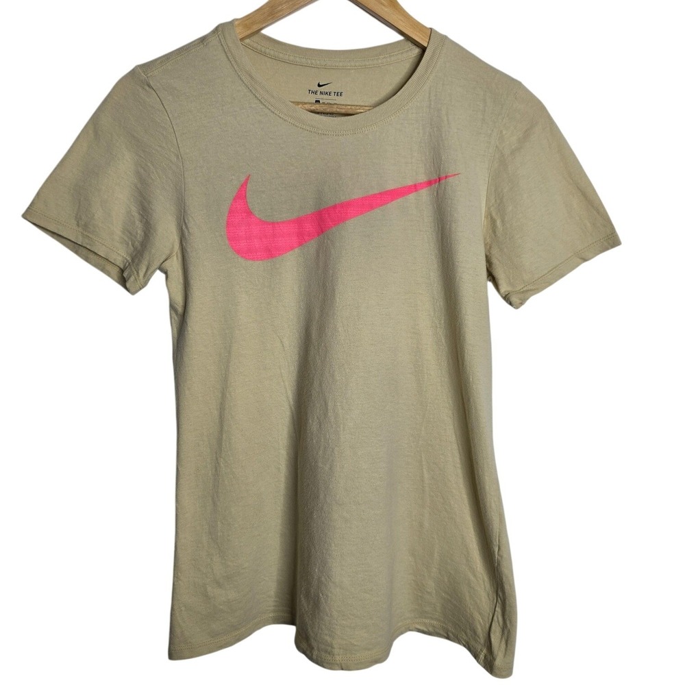 Nike The Nike Tee‎ Womens XS Beige Pink Swoosh Athletic Cut T Shirt